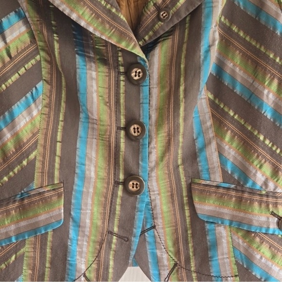 Marcona Elegant Turquoise and Green Striped Blazer, size 16 - Picture 3 of 6